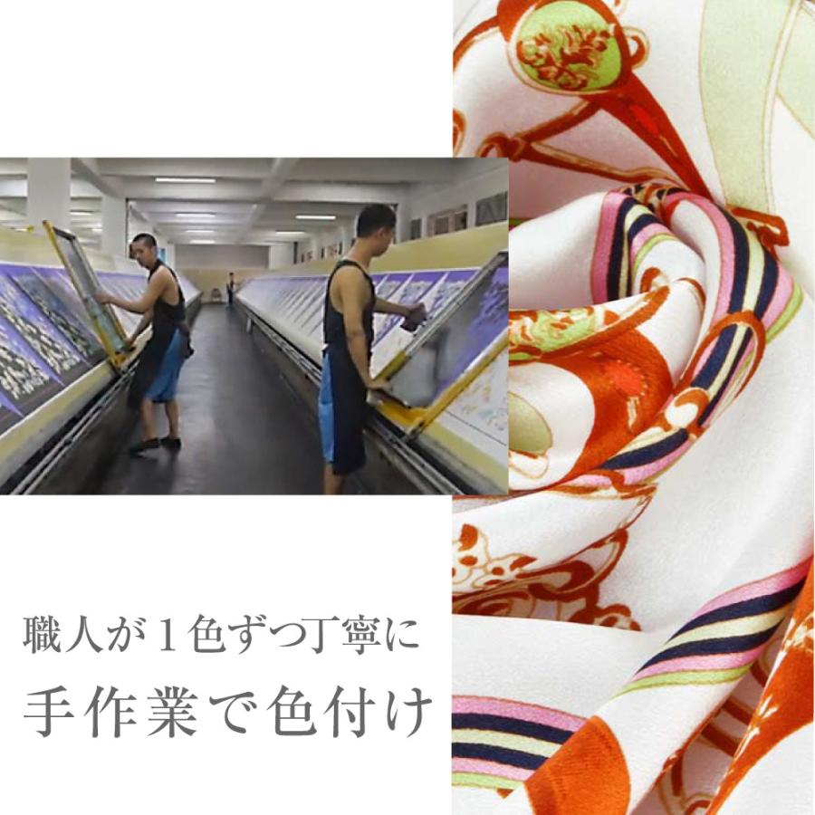 シルクスカーフ 送料無料 ストール 6A級 シルク 100％ 捺染 手巻き