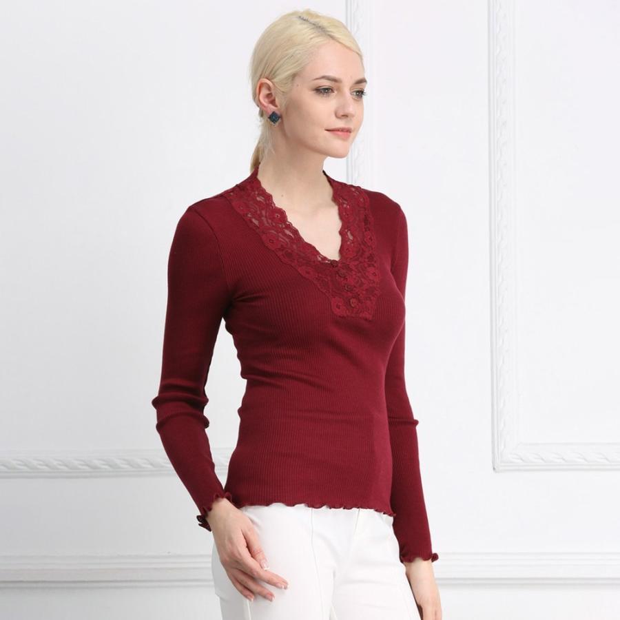 レースvネックt 長袖 メール便送料無料 シルク コットン レース Vネックt 長袖 3色 Silk コットン Cotton 一枚着用 重な着 肌に優しい St19005 シルク専門店sil Vender 通販 Yahoo ショッピング