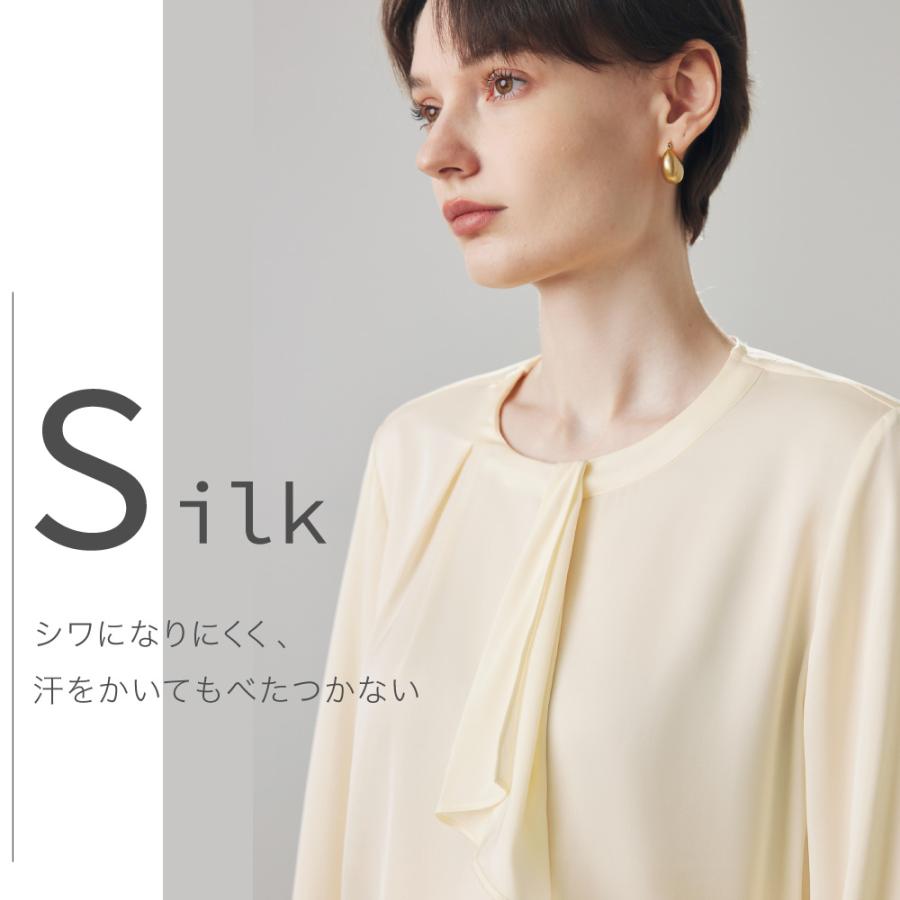 シルク ブラウス ボウタイ リボン 送料無料 ボウタイブラウス 長袖