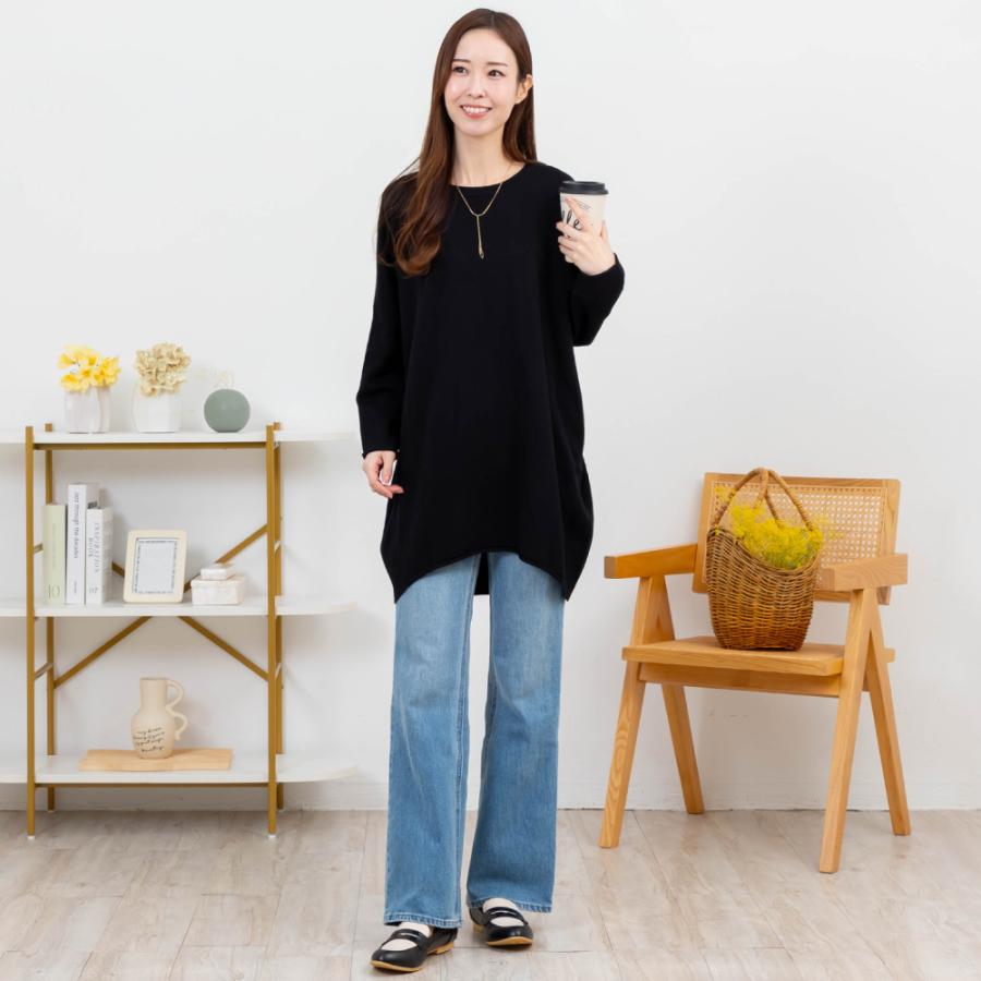シルク カシミヤ チュニック ニット セーター 軽量 送料無料 長袖