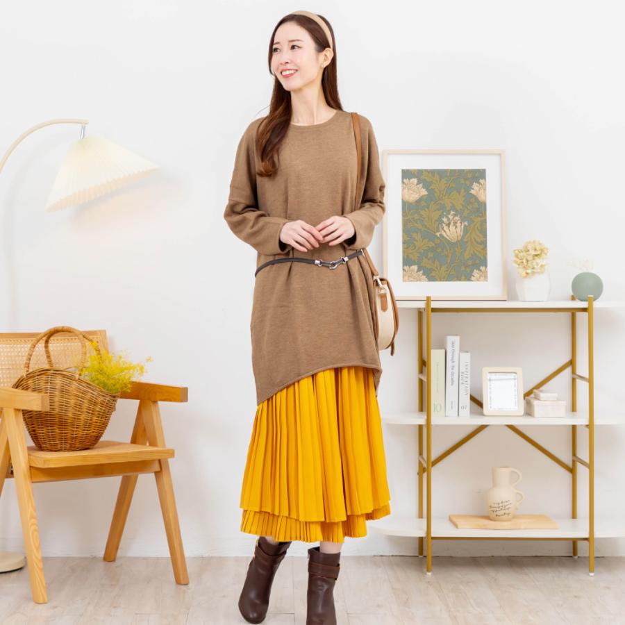 シルク カシミヤ チュニック ニット セーター 軽量 送料無料 長袖