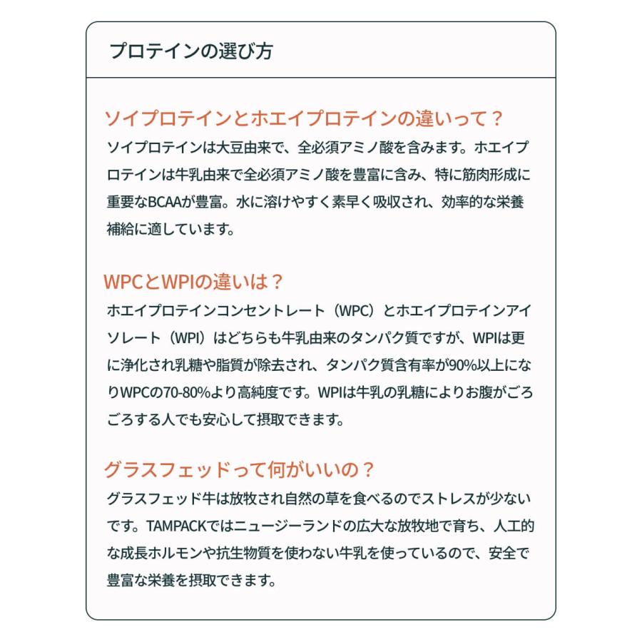 グラスフェッドWPIホエイプロテインTAMPACKカカオ味 ／ タンパック ナチュラルプロテイン ニュージーランド Cacao 無添加 オーガニック｜silencer-mall｜06