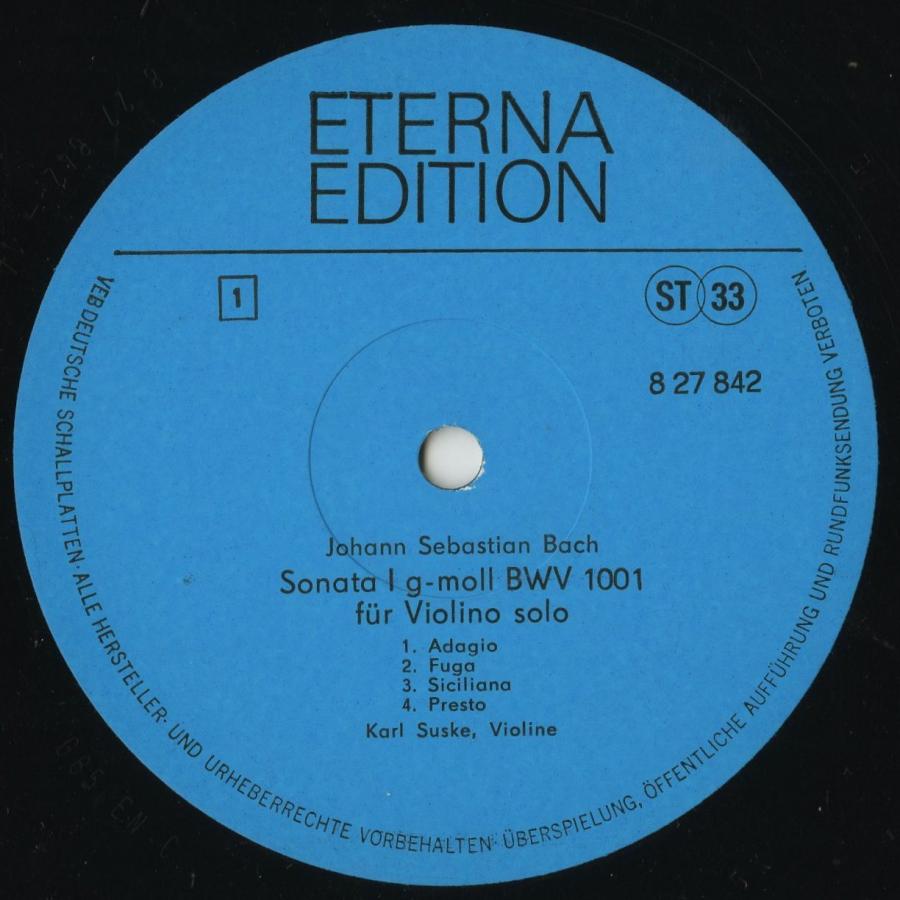 ＜中古クラシックLPレコード＞バッハ：無伴奏ヴァイオリン・ソナタ１番，パルティータ１番/Ｋ．ズスケ（ｖｎ）/東独ETERNA：827 842 ｖｎ /東独ETERNA：827