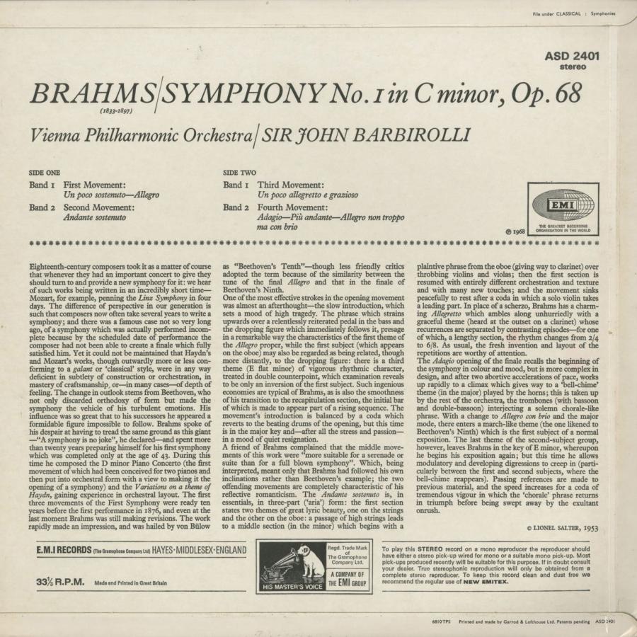 [即日発送] ＜中古クラシックLPレコード＞ブラームス：交響曲（全４曲），ハイドン変奏曲，悲劇的序曲，大学祝典序曲/バルビローリ指揮ウィーンｐｏ．/英HMV：ASD 2401〜 【FKP9485476997】(34320円)