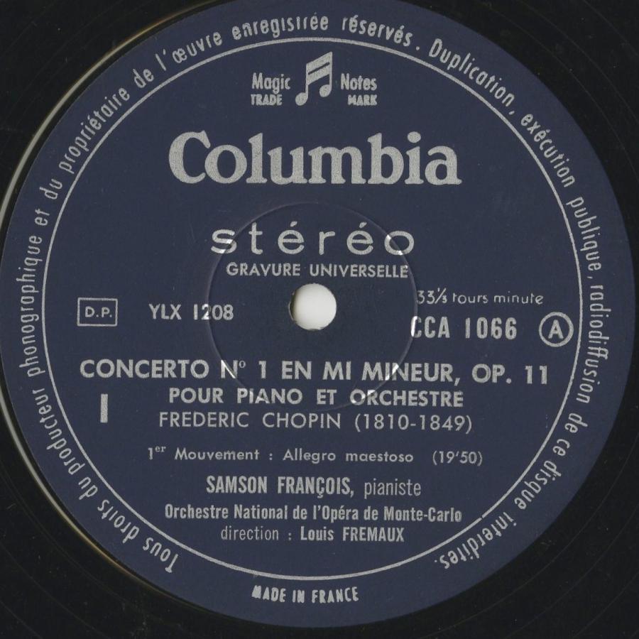 【2026年1月8日以降の発送予定】 ＜中古クラシックLPレコード＞ショパン：ピアノ協奏曲1番/Ｓ．フランソワ（ｐｆ）Ｌ．フレモー指揮モンテカルロ国立歌劇場ｏ．/仏COLUMBIA：CCA 1066 【A3248379118】(19635円)
