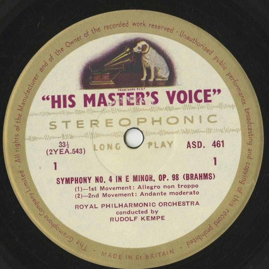 ＜中古クラシックLPレコード＞ブラームス：交響曲4番Op.98/Ｒ．ケンペ指揮ロイヤルｐｏ．/英HMV：ASD 461｜silent-tone-record｜03