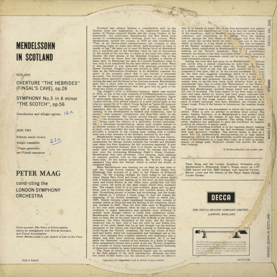 中古クラシックLPレコード＞メンデルスゾーン：交響曲3番