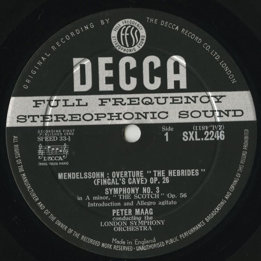 中古クラシックLPレコード＞メンデルスゾーン：交響曲3番