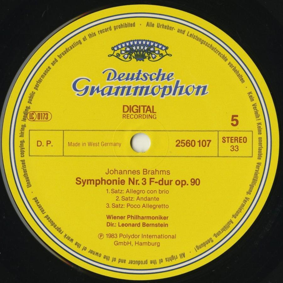  ＜中古クラシックLPレコード＞ブラームス：交響曲1〜4番，大学祝典序曲，他/Ｌ．バーンスタイン指揮ウィーンｐｏ．/独DGG：2741 023