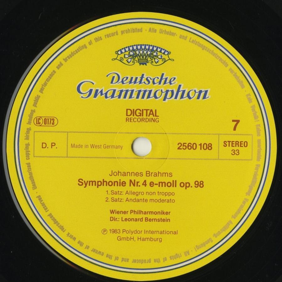  ＜中古クラシックLPレコード＞ブラームス：交響曲1〜4番，大学祝典序曲，他/Ｌ．バーンスタイン指揮ウィーンｐｏ．/独DGG：2741 023