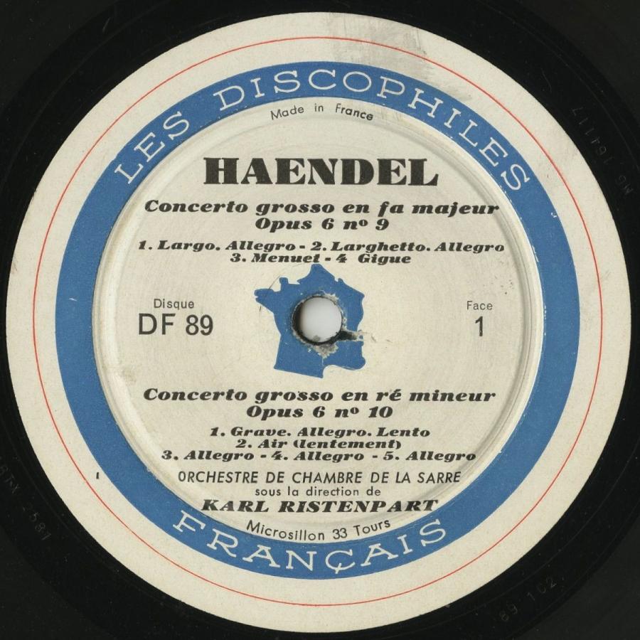 【超激レア】 ＜中古クラシックLPレコード＞ヘンデル：合奏協奏曲Op.6（全12曲）/Ｋ．リステンパルト指揮ザール室内ｏ．/仏DF：DF 89〜 【EIM6688474430】(24200円)