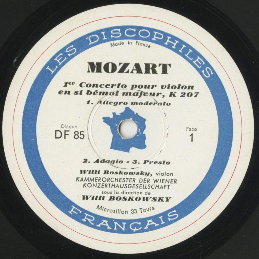＜中古クラシックLPレコード＞モーツァルト：ヴァイオリン協奏曲1番，4番/Ｗ．ボスコフスキー（ｖｎ）指揮ウィーン・コンツェルトハウスｏ．/仏DF：DF 85 ｖｎ 指揮ウィーン コンツェルトハウスｏ．/仏DF：DF