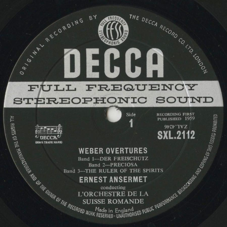 ＜中古クラシックLPレコード＞ウェーバー：序曲集/魔弾の射手，プレチオーザ，オーベロン，オイリアンテ，他/Ｅ.アンセルメ指揮スイス・ロマンドｏ. アンセルメ指揮スイス ロマンドｏ