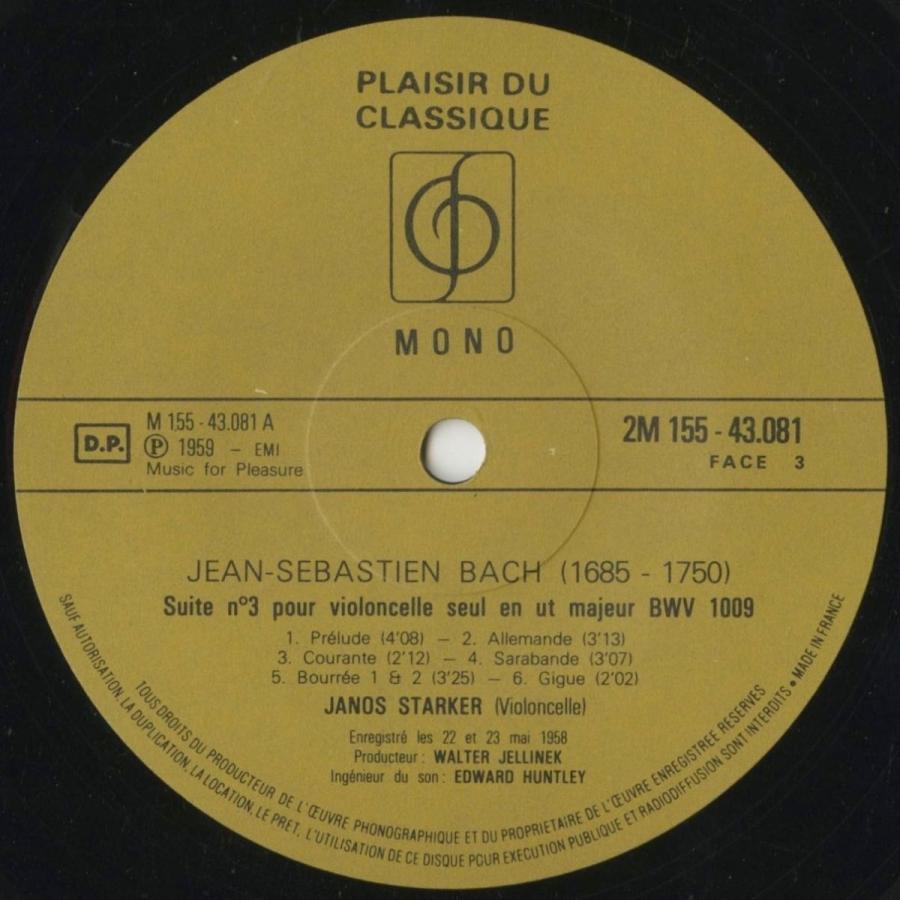 ＜中古クラシックLPレコード＞バッハ：無伴奏チェロ組曲（全6曲）/Ｊ.シュタルケル（ｖｃ）/仏PDC（VSM）：2M 155-43080-2 全6曲 /Ｊ シュタルケル ｖｃ /仏PDC VSM ：2M