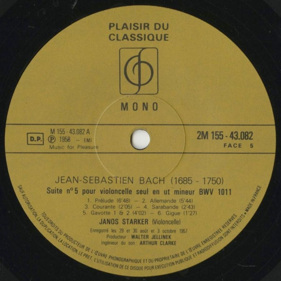 ＜中古クラシックLPレコード＞バッハ：無伴奏チェロ組曲（全6曲）/Ｊ.シュタルケル（ｖｃ）/仏PDC（VSM）：2M 155-43080-2 全6曲 /Ｊ シュタルケル ｖｃ /仏PDC VSM ：2M