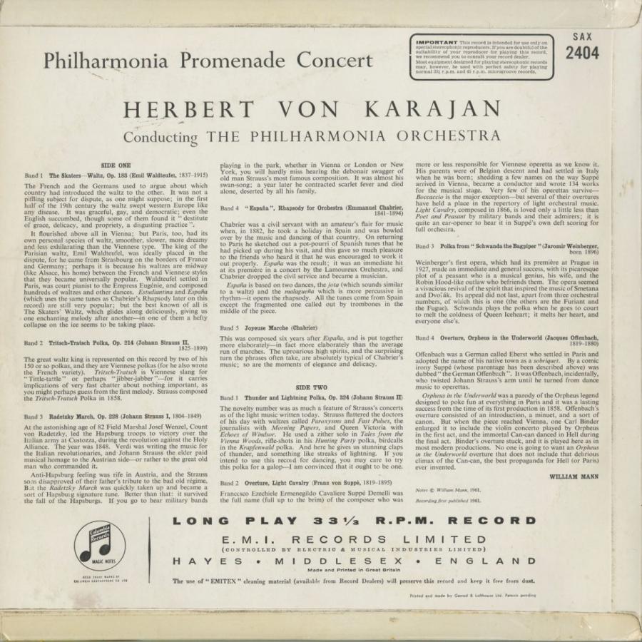 26【新品未使用】 ＜中古クラシックLPレコード＞「プロムナード・コンサート」シュトラウス親子，ワルトトイフェル，ワインベルガー，他/Ｈ.ｖ.カラヤン指揮フィルハーモニアｏ. 【2784286270】(16830円)