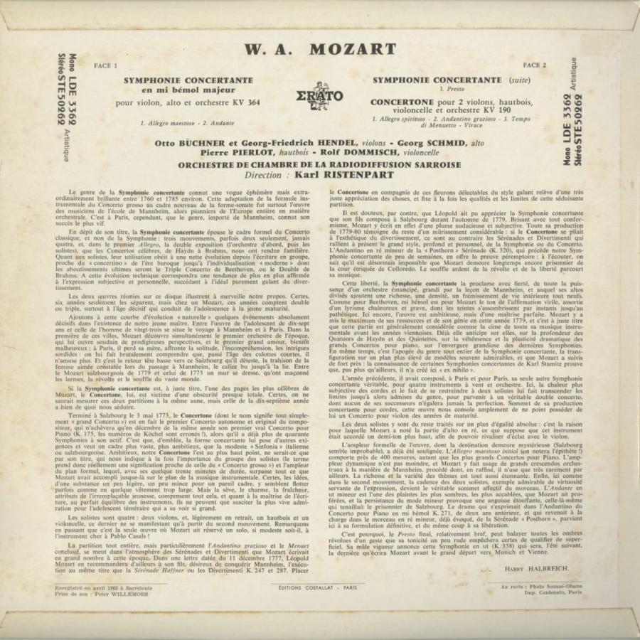 新入荷！ ＜中古クラシックLPレコード＞モーツァルト：協奏交響曲，2ヴァイオリンのためのコンチェルトーネ/Ｏ.ビュヒナー/Ｇ.Ｆ.ヘンデル（ｖｎ）Ｋ.リステンパルト，他 【B2402126973】(14520円)