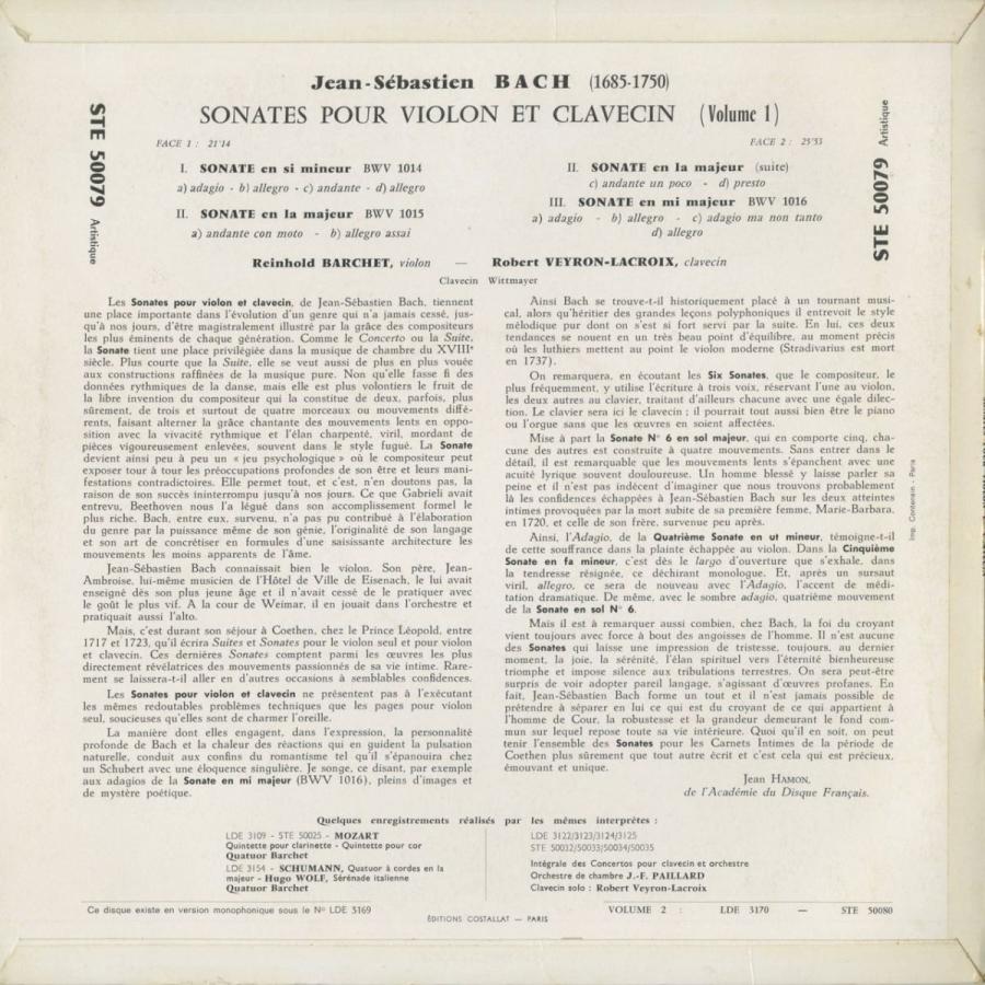 25【新品未使用】 ＜中古クラシックLPレコード＞バッハ：6つのヴァイオリン・ソナタVol.1・2/Ｒ.バルヒェット（ｖｎ）Ｒ.ヴェイロン・ラクロワ（ｃｅｍｂ）/仏ERATO：STE 50079〜 【AAA1678196487】(60720円)