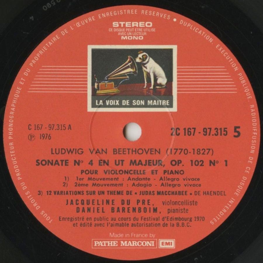 ＜中古クラシックLPレコード＞ベートーヴェン：チェロ・ソナタ，変奏曲/Ｊ.デュ・プレ（ｖｃ）Ｄ.バレンボイム（ｐｆ）/仏VSM：2C 167-97313-5 デュ プレ ｖｃ Ｄ バレンボイム ｐｆ /仏VSM：2C