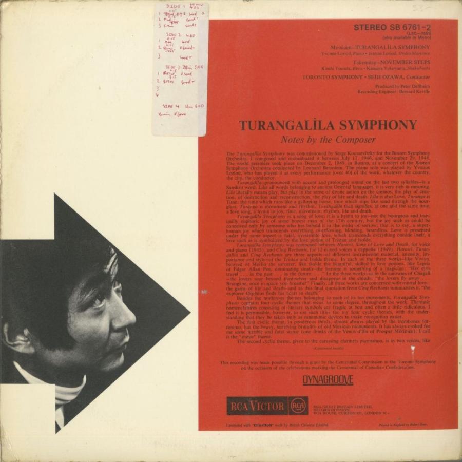 ＜中古クラシックLPレコード＞メシアン：トゥーランガリラ交響曲，武満徹：ノーヴェンバー・ステップス/小澤征爾指揮トロントｓｏ.　Ｙ.ロリオ（ｐｆ）他 ロリオ ステップス/小澤征爾指揮トロントｓｏ 　Ｙ ｐｆ Ｋ