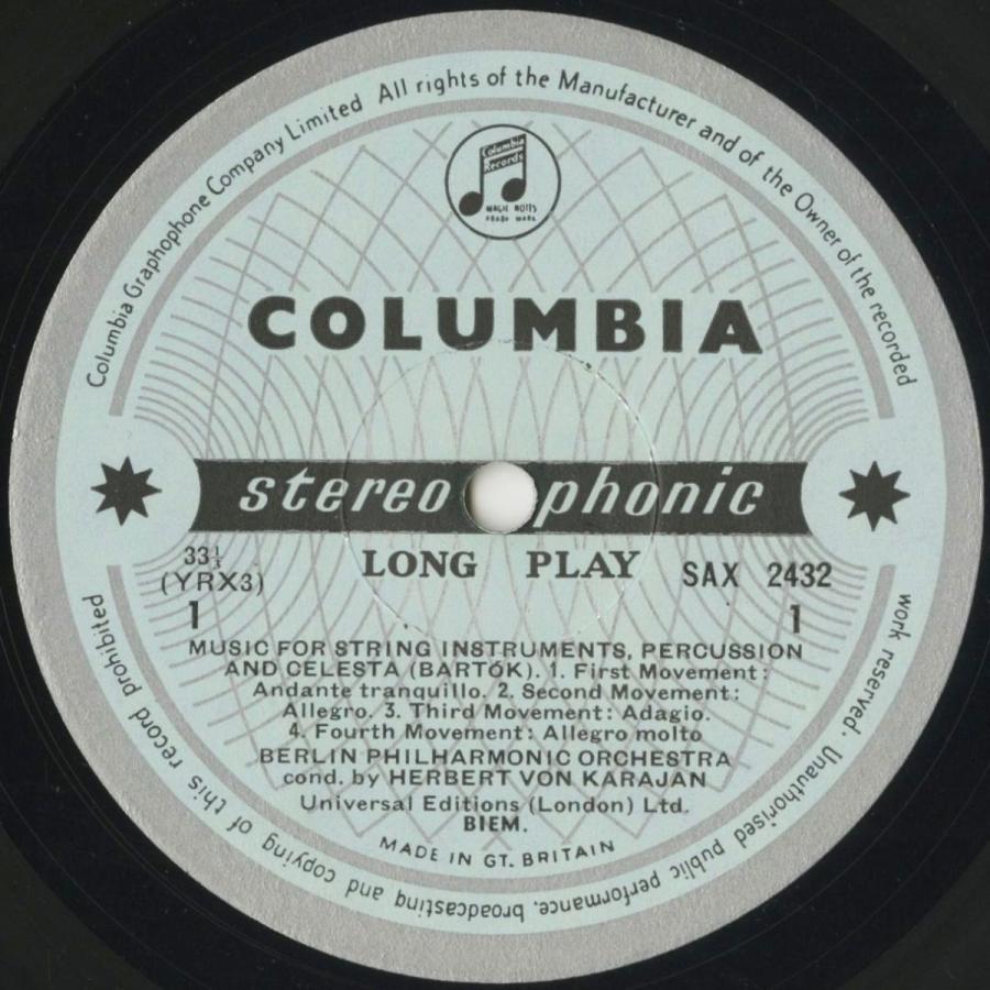 2026年 ＜中古クラシックLPレコード＞バルトーク：弦楽器，打楽器，チェレスタのための音楽，ヒンデミット：画家マチス/Ｈ.ｖ.カラヤン指揮ベルリンｐｏ./SAX 2432 【T3184622038】(19250円)