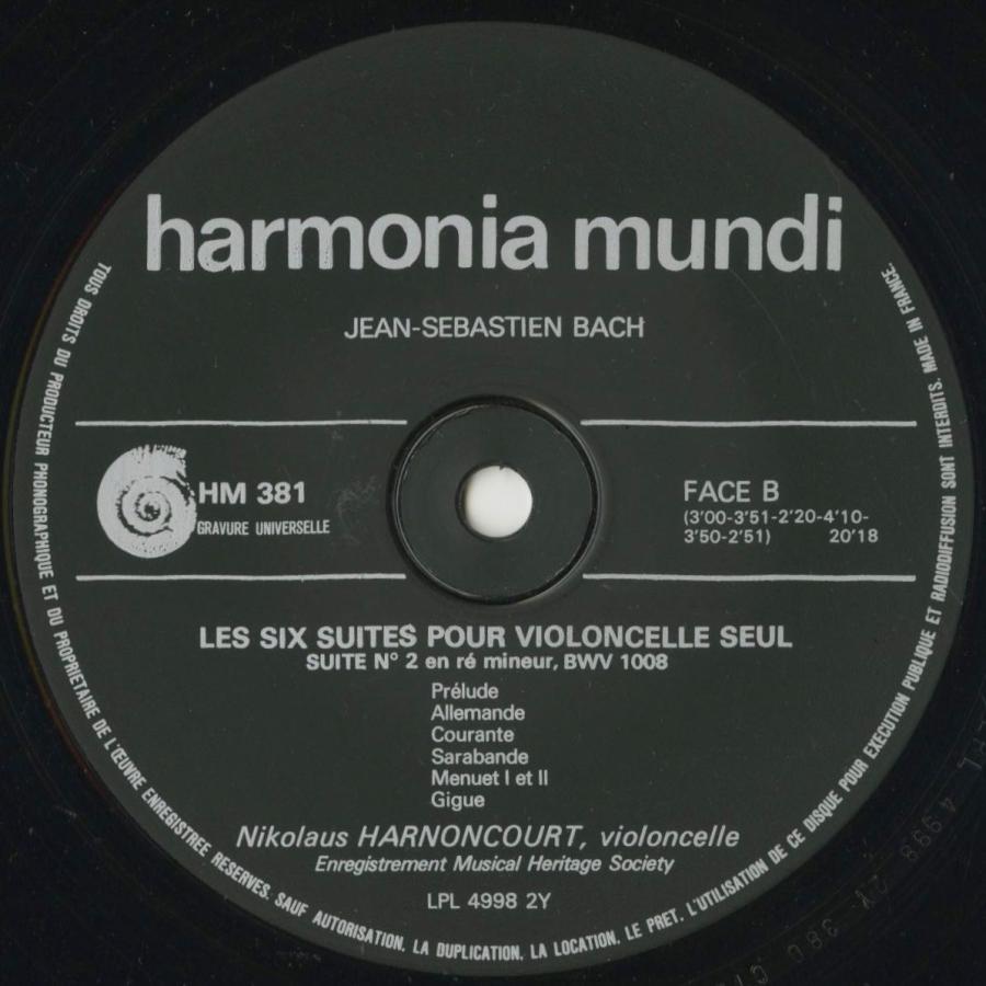 ＜中古クラシックLPレコード＞バッハ：6つの無伴奏チェロ組曲BWV.1007−1012/Ｎ.アーノンクール（ｖｃ）/仏HM：HM 381-3 1007−1012/Ｎ アーノンクール ｖｃ /仏HM：HM