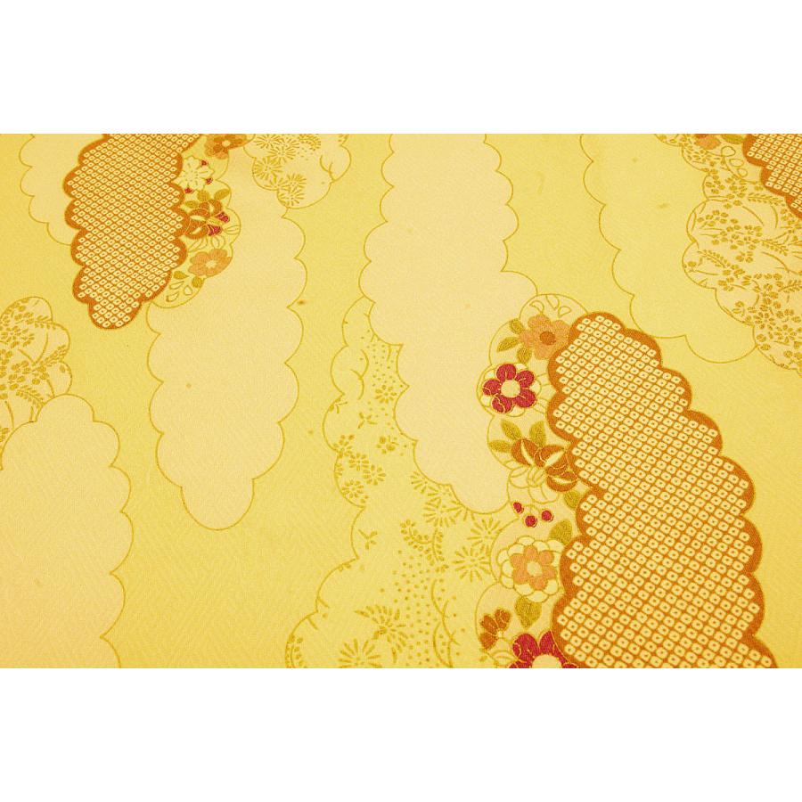 シルク 綸子 リンズ アイボリー系の地色に雲取り 疋田 小花文様 シルク 正絹 和柄 和風 友禅 衣装 生地 着物 はぎれ ハギレ Ye 374 シルク本舗 通販 Yahoo ショッピング