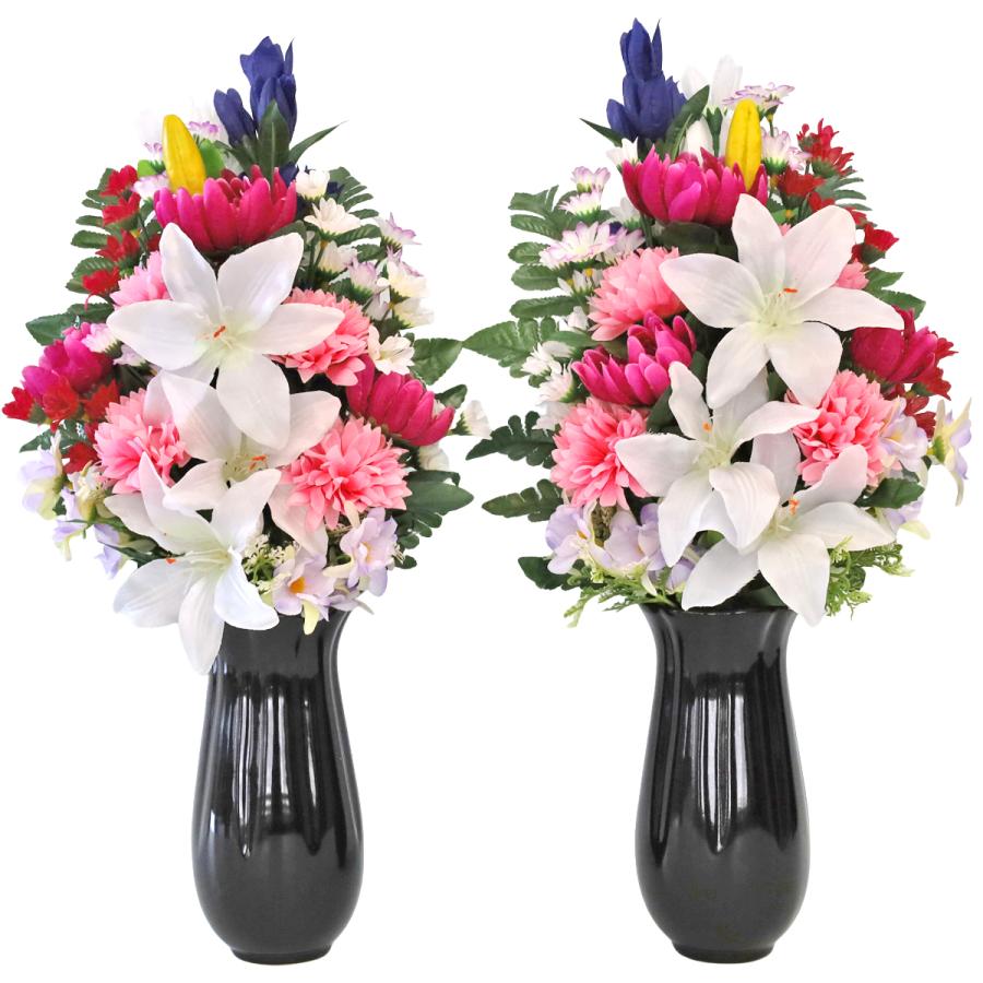 仏花 造花 ユリとりんどうと小菊の花束一対 お仏壇 お墓用 CT触媒 お盆