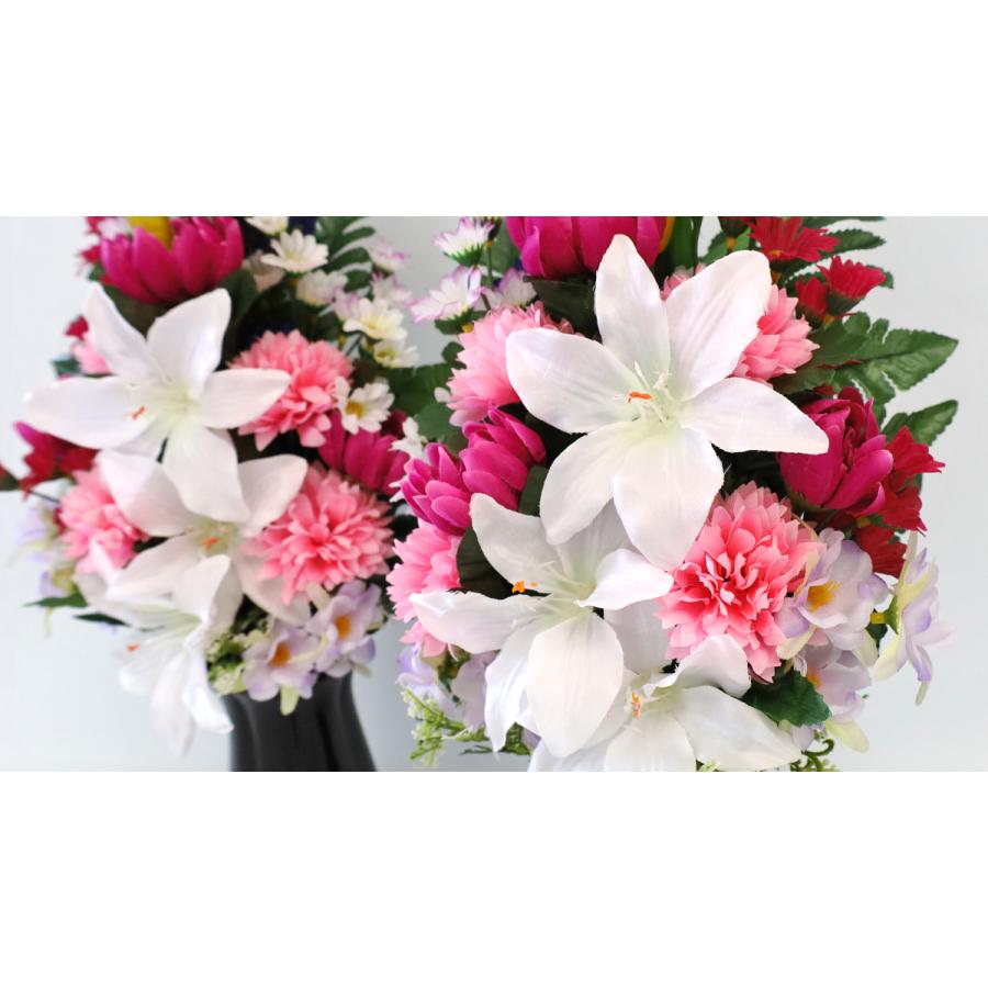 仏花 造花 ユリとりんどうと小菊の花束一対 お仏壇 お墓用 CT触媒 お盆
