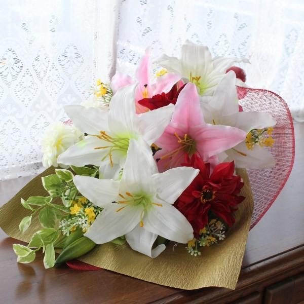CT触媒 ユリとダリアの花束 シルクフラワー 造花 arg