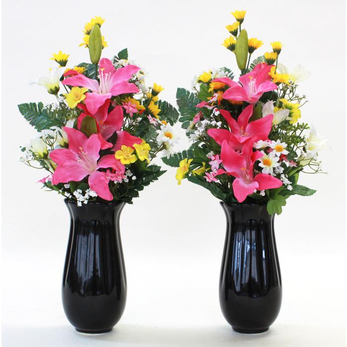 お墓 造花 ユリの仏様の花束 一対 シルクフラワー 仏花 お仏壇用 CT