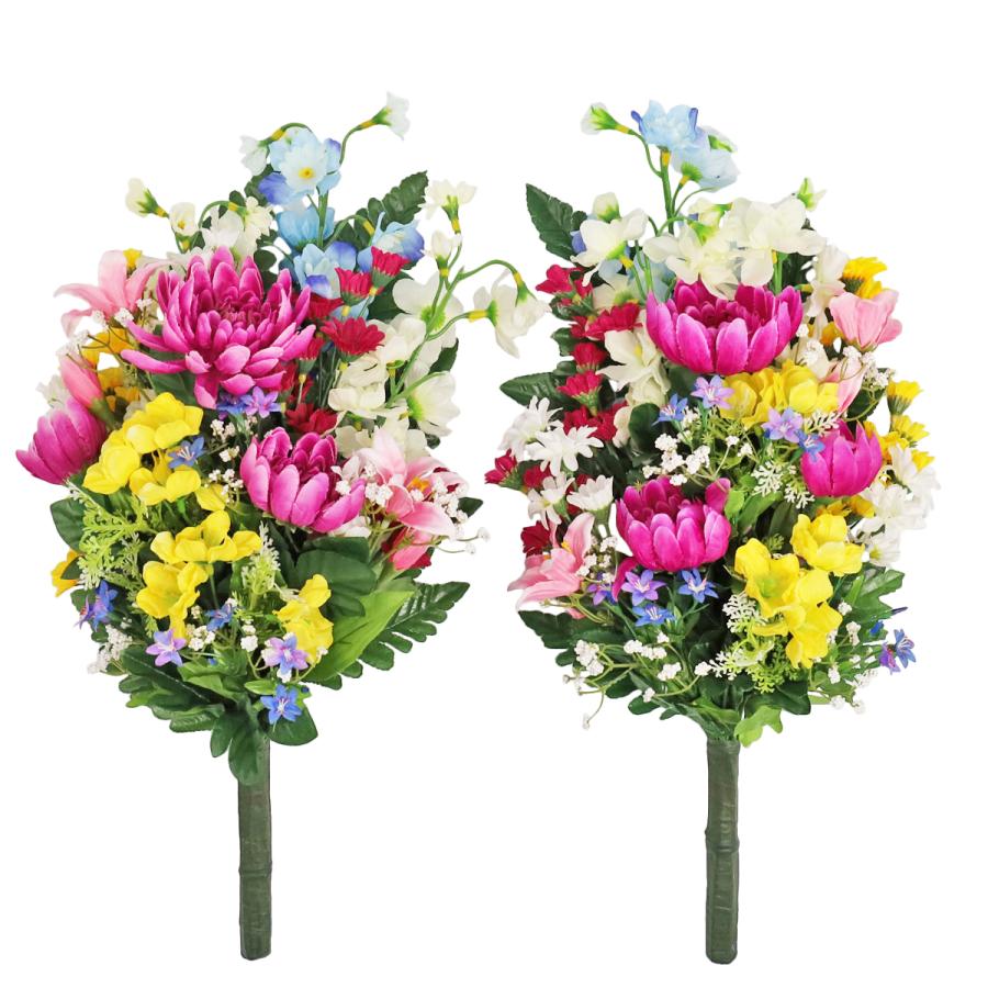 造花　花束 造花 仏花 デルフィニウムと菊の花束一対 (花器付きセット中) お仏壇