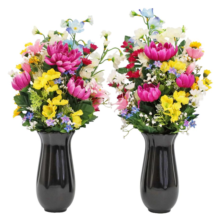 造花 仏花 デルフィニウムと菊の花束一対 (花器付きセット中) お仏壇