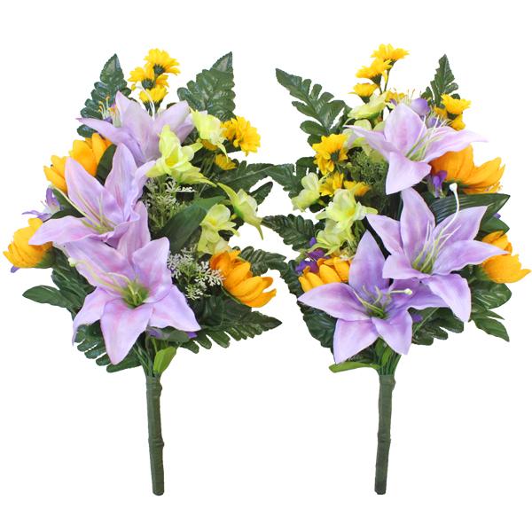仏花 AL完売しました 造花 ユリとおだまきの花束一対 期間限定特別価格 お墓用 CT触媒