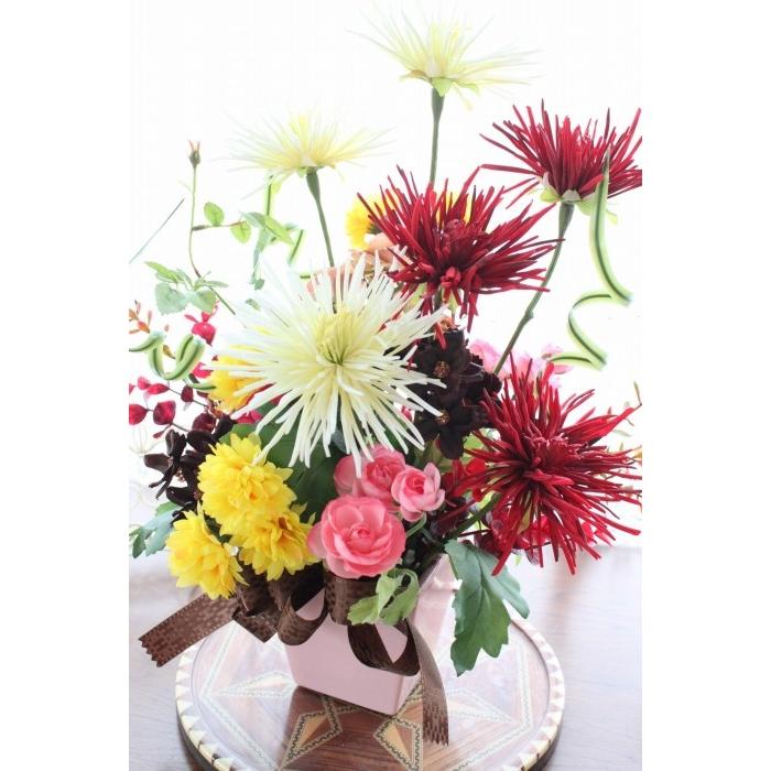 造花 アレンジ 糸菊とオータムユーカリの秋のアレンジ シルクフラワー