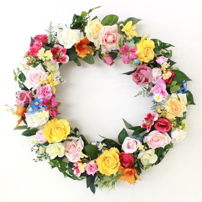 造花 アレンジ カーニバルイメージのカラフルなフラワーリース CT触媒 arg