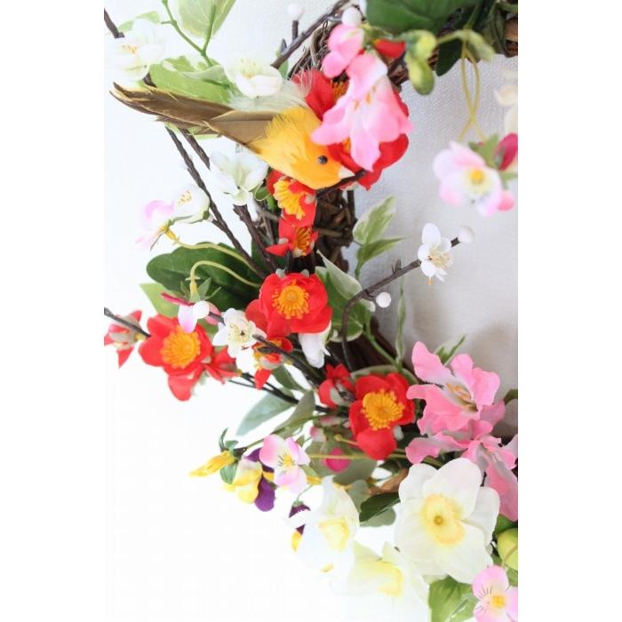 造花 梅と水仙のリース シルクフラワー CT触媒 アレンジ インテリア