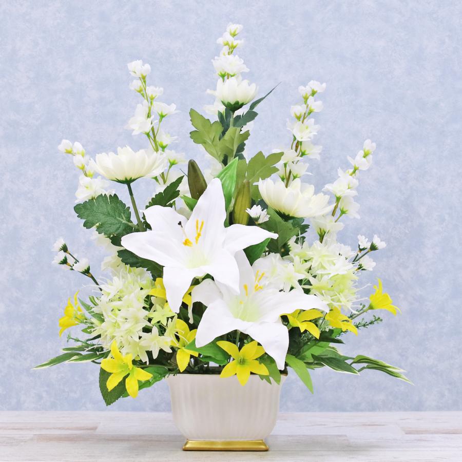 造花 カサブランカとデルフィニウムのアレンジ シルクフラワー お供え 花 仏花 CT触媒 bar_1