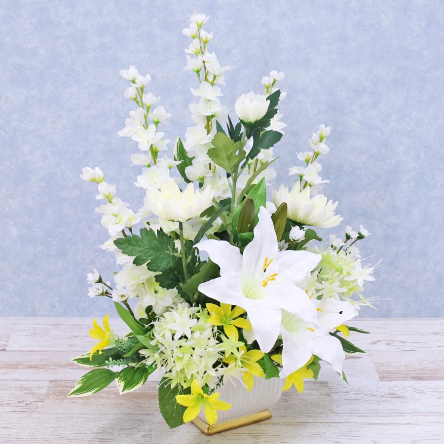 造花 カサブランカとデルフィニウムのアレンジ シルクフラワー お供え 花 仏花 CT触媒 bar_2