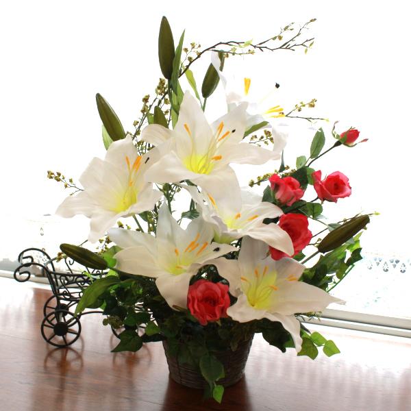 造花 アレンジ 清涼感があふれてくる上質のカサブランカの壁掛け