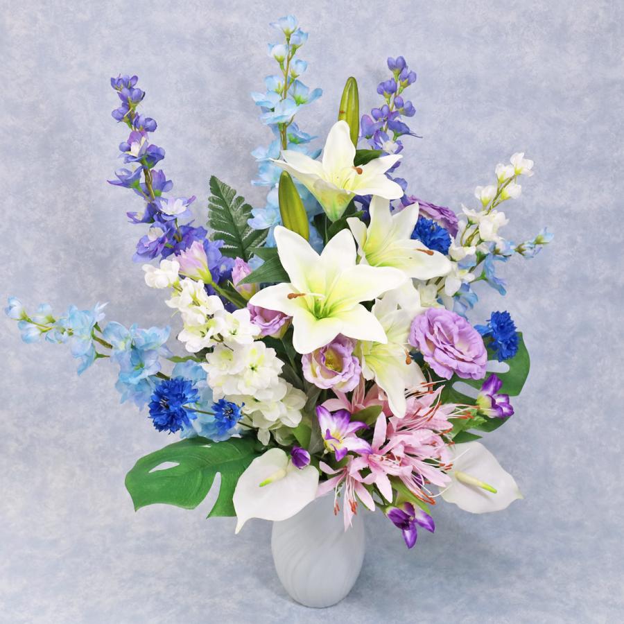 造花 仏花 トルコキキョウとデルフィニウムのアレンジ シルクフラワー