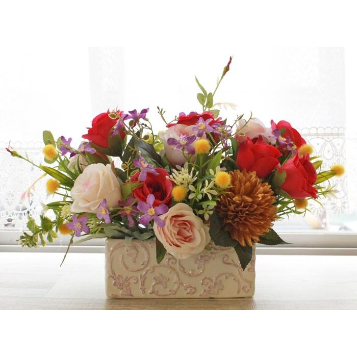 造花 ミモザとローズのアレンジ 敬老の日 シルクフラワー CT触媒