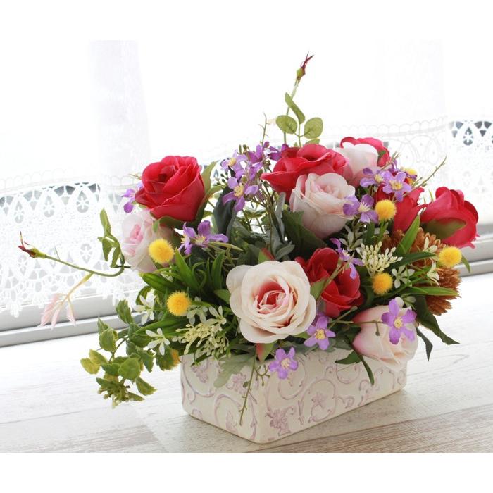 造花 ミモザとローズのアレンジ 敬老の日 シルクフラワー CT触媒