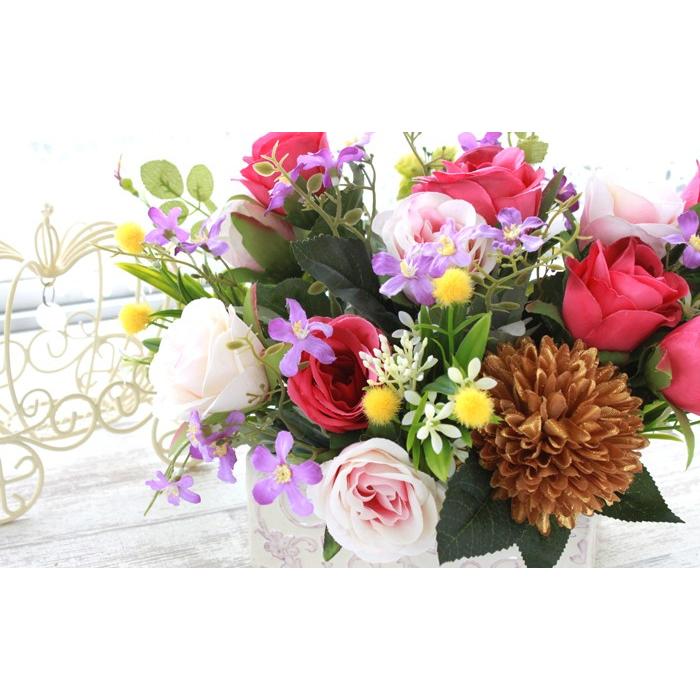 造花 ミモザとローズのアレンジ 敬老の日 シルクフラワー CT触媒