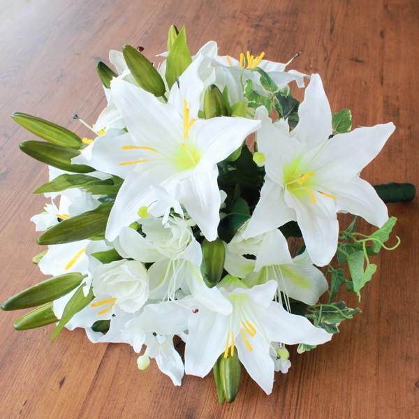 造花 仏花 カサブランカのブーケタイプの花束 CT触媒 造花 シルクフラワー お彼岸 お盆 お仏壇 仏花 お墓 花 お供え btb