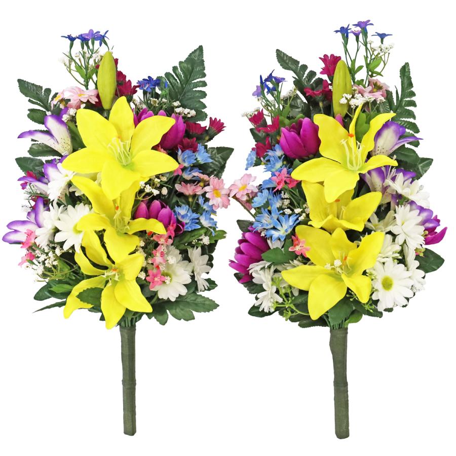 造花 仏花 菊やリリーの仏様の花束一対 CT触媒 シルクフラワー お彼岸