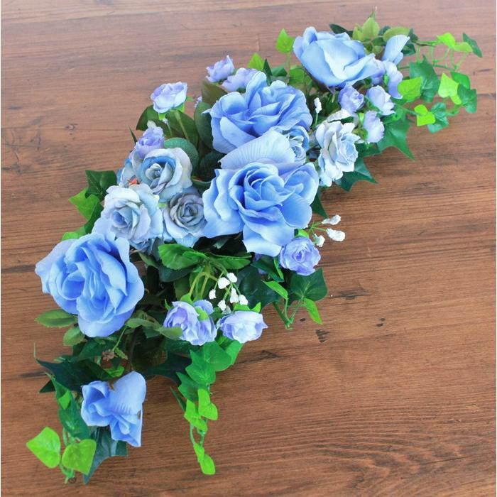 造花 横長の青いバラのスワッグ シルクフラワー 青い薔薇 壁掛け Ct触媒 1909 8066 シルクフラワーの山久ヤフー店 通販 Yahoo ショッピング