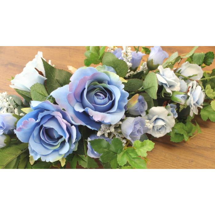 造花 横長の青いバラのスワッグ シルクフラワー 青い薔薇 壁掛け CT