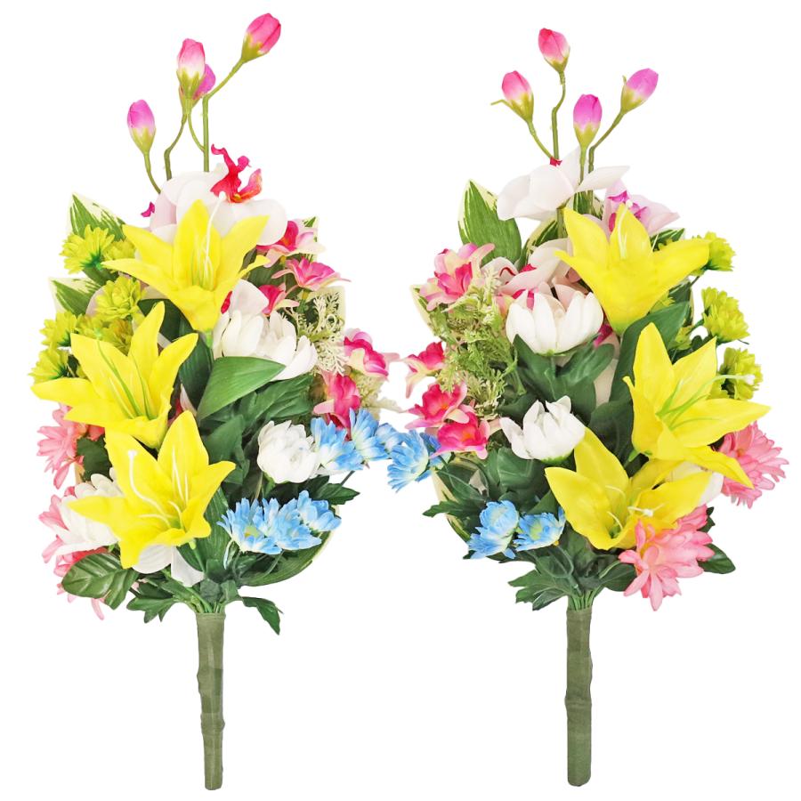 贈物 造花 仏花 胡蝶蘭とユリの花束一対 Ct触媒 造花 シルクフラワー