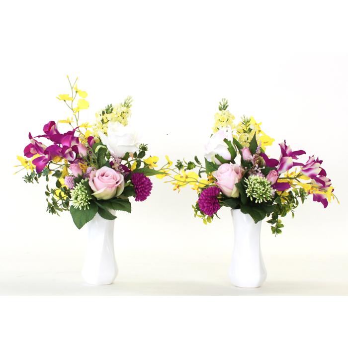 造花 仏花 オンシジウムとデンファレの洋風な花束 一対 花器付きセット Ct触媒 造花 シルクフラワー お彼岸 お盆 お仏壇 仏花 お墓 花 お供え 06 6614k シルクフラワーの山久ヤフー店 通販 Yahoo ショッピング